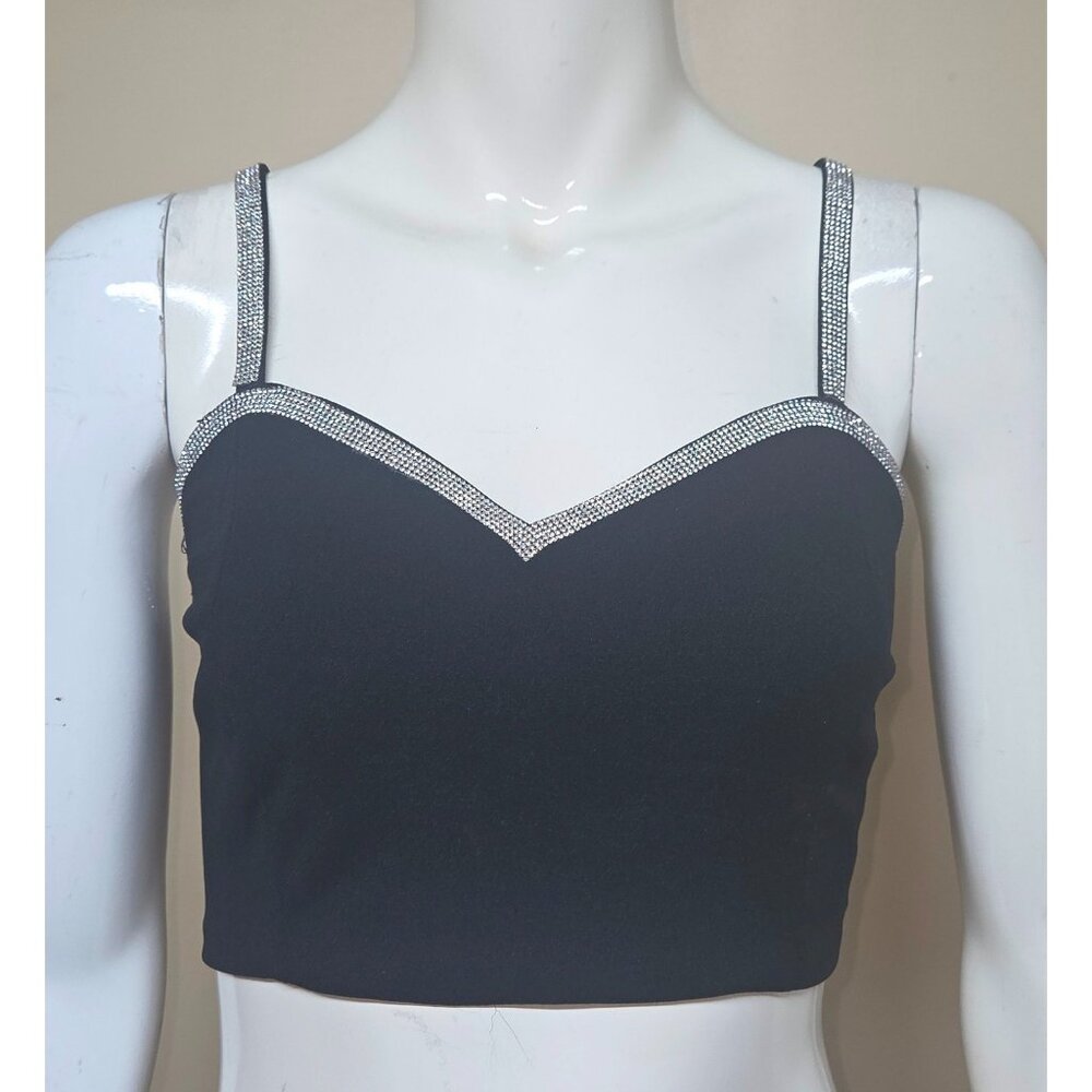 SINCERELY JULES Black With Rhinestones Crop Top Size Med NEW